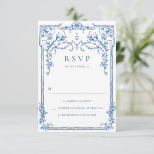 Viktorianische Verzierte Grace Floral Dusty Blue W RSVP Karte