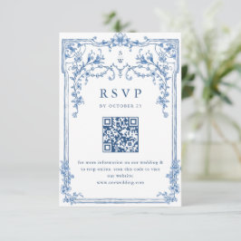 Viktorianische Verzierte Grace Floral Dusty Blue W RSVP Karte