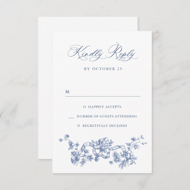 Viktorianische Verzierte Grace Floral Dusty Blue W RSVP Karte (Vorne/Hinten)