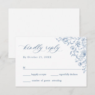 Viktorianische Verzierte Grace Floral Dusty Blue W RSVP Karte