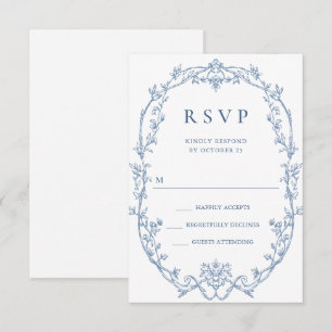Viktorianische Verzierte Grace Floral Dusty Blue W RSVP Karte