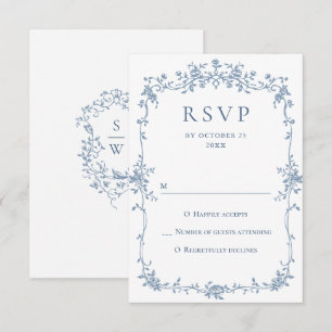 Viktorianische Verzierte Grace Floral Dusty Blue W RSVP Karte