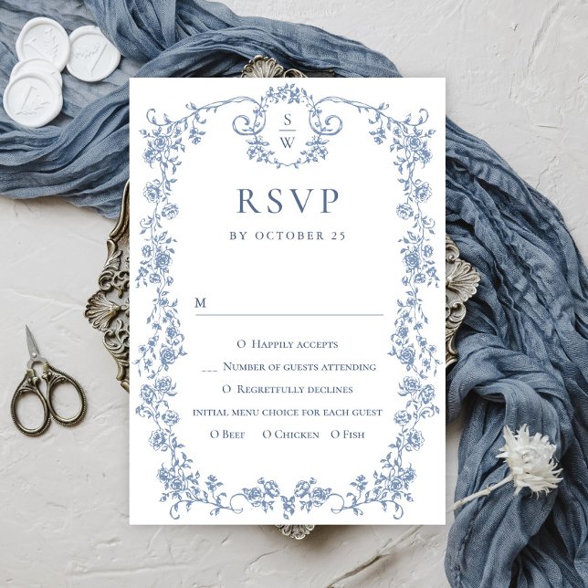 Viktorianische Verzierte Grace Floral Dusty Blue W RSVP Karte (Von Creator hochgeladen)