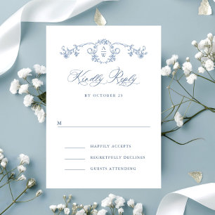Viktorianische Verzierte Grace Floral Dusty Blue W RSVP Karte