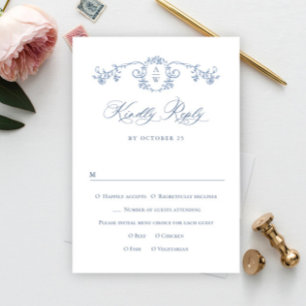 Viktorianische Verzierte Grace Floral Dusty Blue W RSVP Karte
