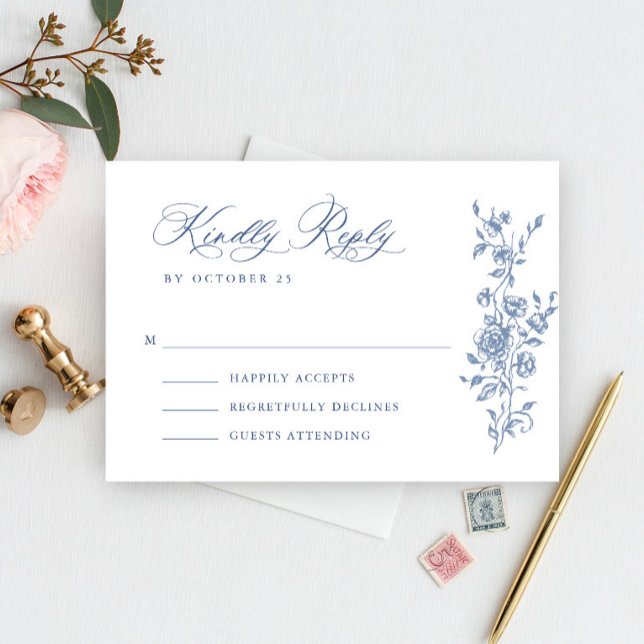 Viktorianische Verzierte Grace Floral Dusty Blue W RSVP Karte (Von Creator hochgeladen)
