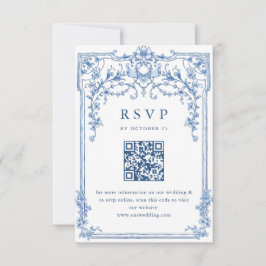 Viktorianische Verzierte Grace Floral Dusty Blue W RSVP Karte
