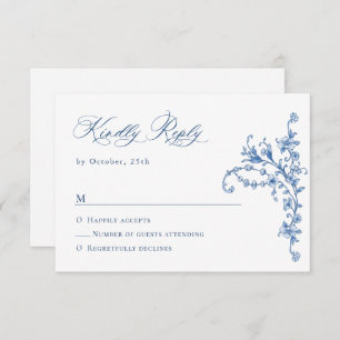 Viktorianische Verzierte Grace Floral Dusty Blue W RSVP Karte