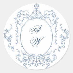 Viktorianische Verzierte Grace Floral Dusty Blue W Runder Aufkleber