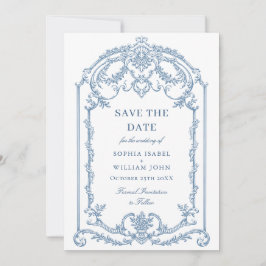 Viktorianische Verzierte Grace Floral Dusty Blue W Save The Date