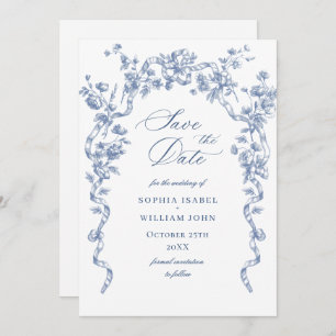Viktorianische Verzierte Grace Floral Dusty Blue W Save The Date