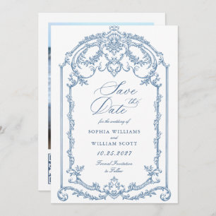 Viktorianische Verzierte Grace Floral Dusty Blue W Save The Date