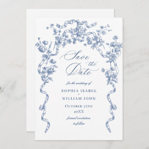 Viktorianische Verzierte Grace Floral Dusty Blue W Save The Date