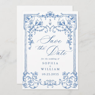 Viktorianische Verzierte Grace Floral Dusty Blue W Save The Date