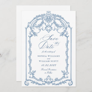 Viktorianische Verzierte Grace Floral Dusty Blue W Save The Date