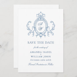 Viktorianische Verzierte Grace Floral Dusty Blue W Save The Date