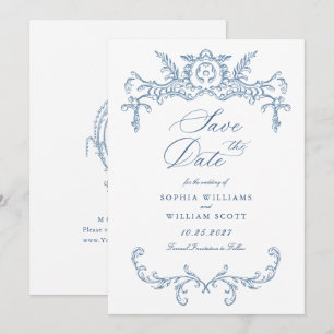 Viktorianische Verzierte Grace Floral Dusty Blue W Save The Date