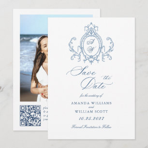 Viktorianische Verzierte Grace Floral Dusty Blue W Save The Date