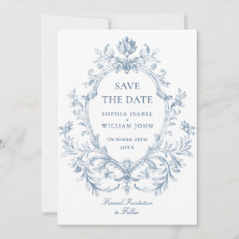 Viktorianische Verzierte Grace Floral Dusty Blue W Save The Date