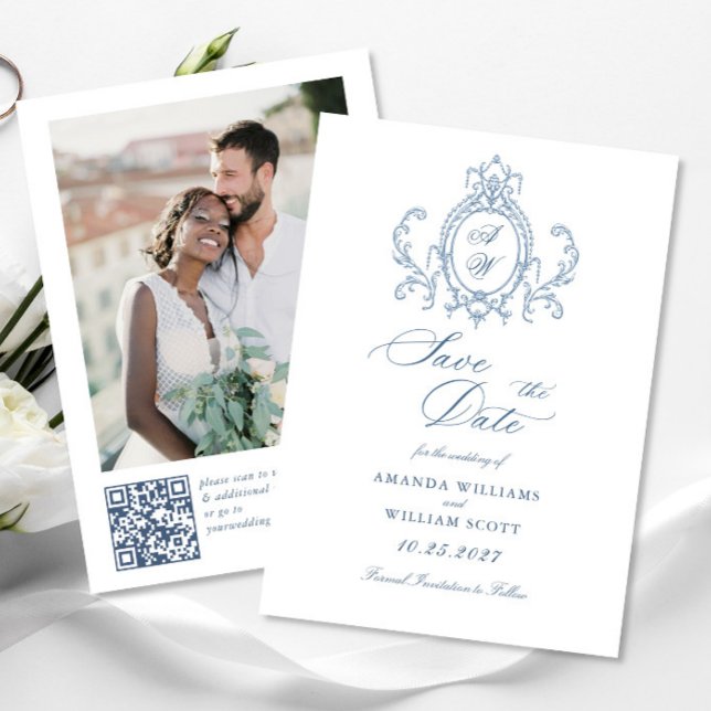Viktorianische Verzierte Grace Floral Dusty Blue W Save The Date (Von Creator hochgeladen)