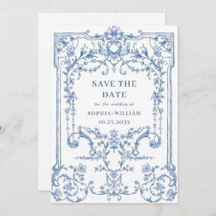 Viktorianische Verzierte Grace Floral Dusty Blue W Save The Date