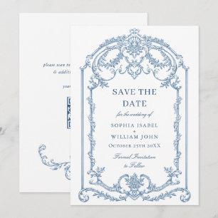 Viktorianische Verzierte Grace Floral Dusty Blue W Save The Date