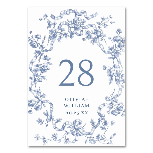 Viktorianische Verzierte Grace Floral Dusty Blue W Tischnummer (Vorderseite)
