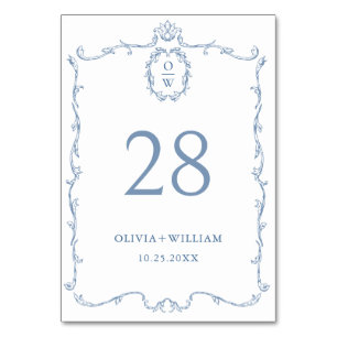 Viktorianische Verzierte Grace Floral Dusty Blue W Tischnummer