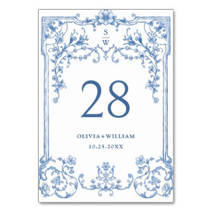 Viktorianische Verzierte Grace Floral Dusty Blue W Tischnummer