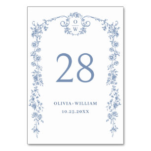 Viktorianische Verzierte Grace Floral Dusty Blue W Tischnummer