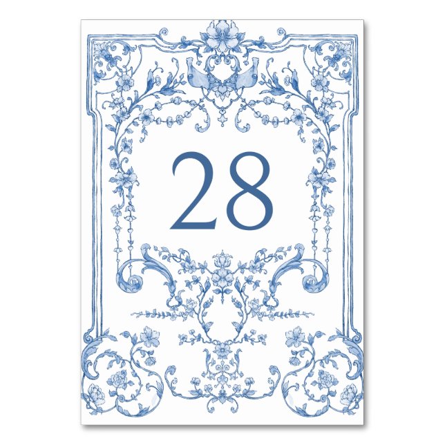 Viktorianische Verzierte Grace Floral Dusty Blue W Tischnummer (Vorderseite)