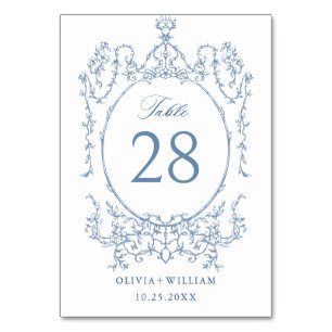 Viktorianische Verzierte Grace Floral Dusty Blue W Tischnummer