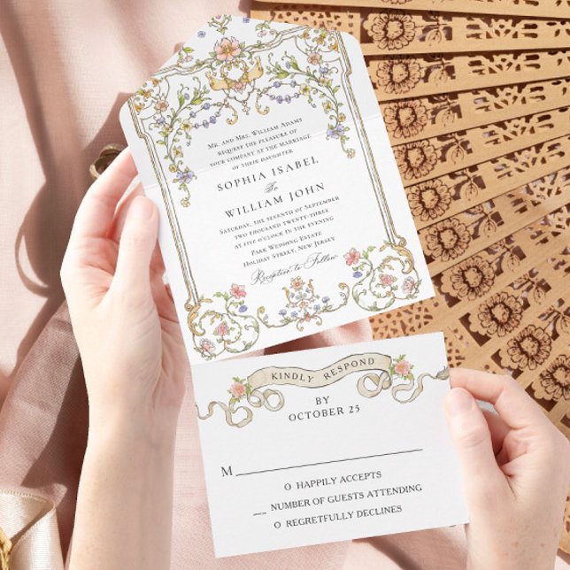 Viktorianische Verzierte Grace Floral Frame Weddin All In One Einladung (Von Creator hochgeladen)