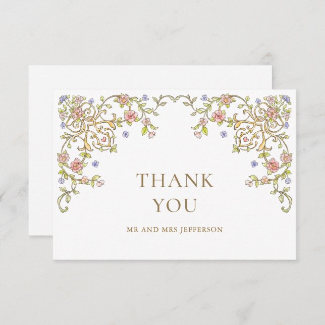 Viktorianische Verzierte Grace Floral Frame Weddin Dankeskarte (Vorne/Hinten)