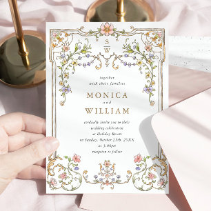 Viktorianische Verzierte Grace Floral Frame Weddin Einladung