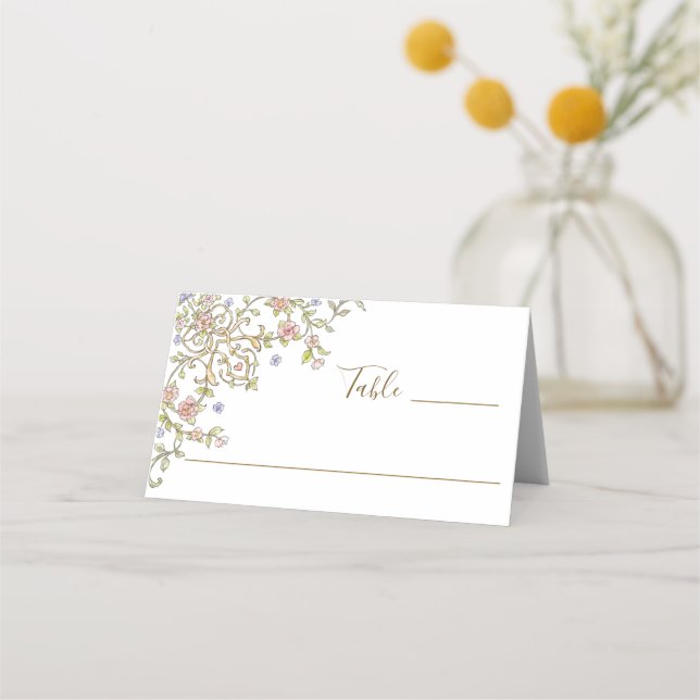 Viktorianische Verzierte Grace Floral Frame Weddin Platzkarte (Vorderseite)