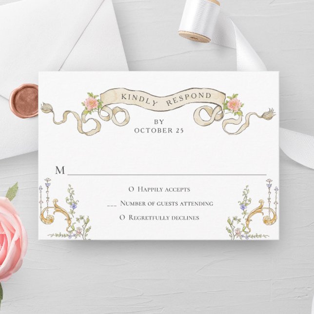 Viktorianische Verzierte Grace Floral Frame Weddin RSVP Karte (Von Creator hochgeladen)