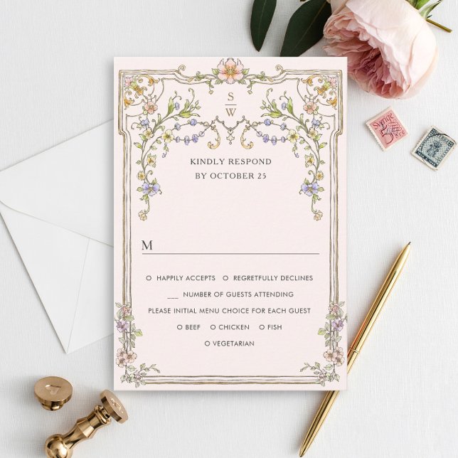 Viktorianische Verzierte Grace Floral Frame Weddin RSVP Karte (Von Creator hochgeladen)