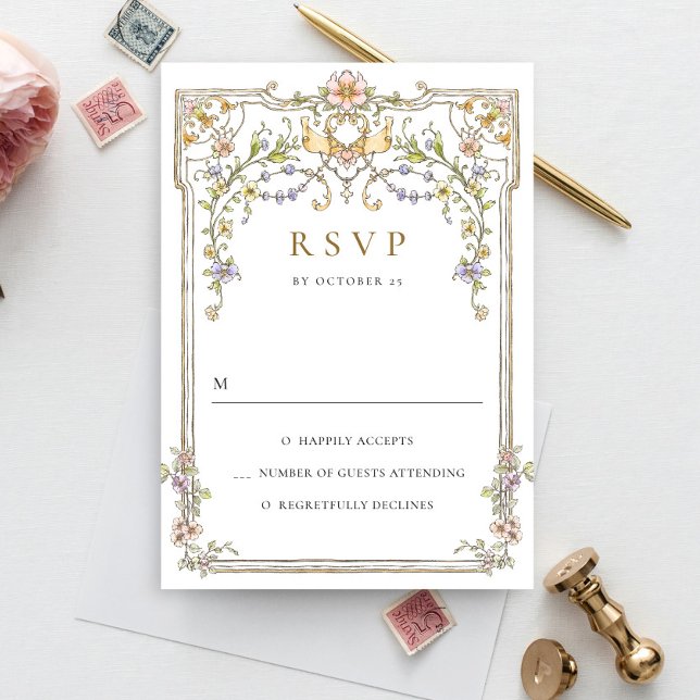 Viktorianische Verzierte Grace Floral Frame Weddin RSVP Karte (Von Creator hochgeladen)