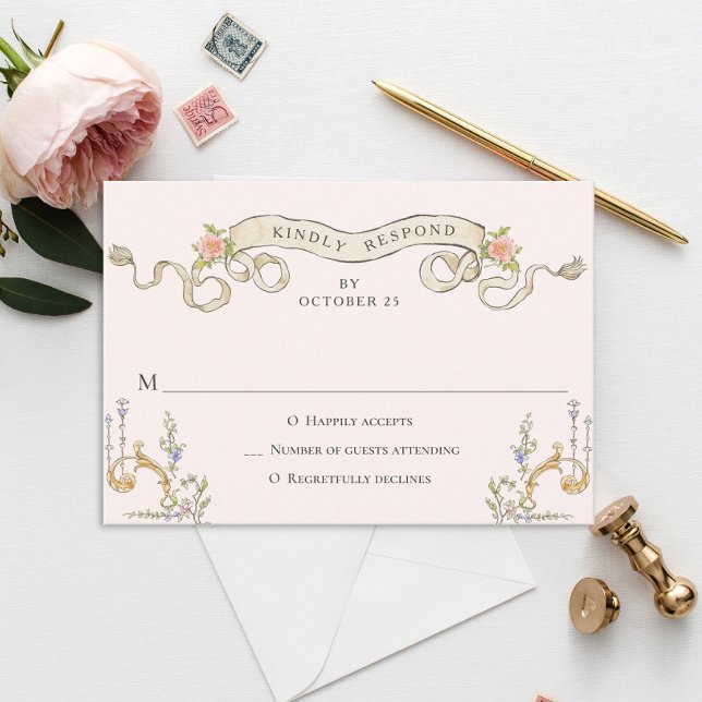 Viktorianische Verzierte Grace Floral Frame Weddin RSVP Karte (Von Creator hochgeladen)