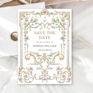 Viktorianische Verzierte Grace Floral Frame Weddin Save The Date