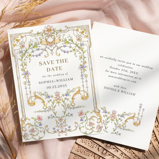 Viktorianische Verzierte Grace Floral Frame Weddin Save The Date (Von Creator hochgeladen)