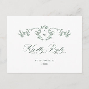 Viktorianische Verzierte Grace Floral Green Weddin Postkarte