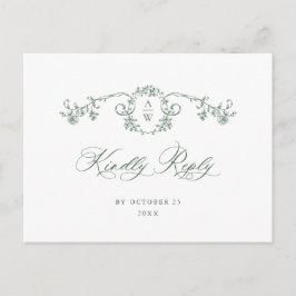 Viktorianische Verzierte Grace Floral Green Weddin Postkarte