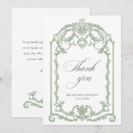 Viktorianische Verzierte Grace Floral Sage Grüne H Dankeskarte