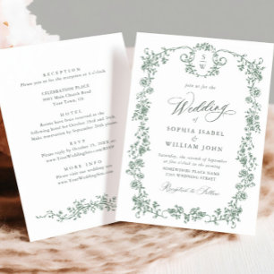 Viktorianische Verzierte Grace Floral Sage Grüne H Einladung