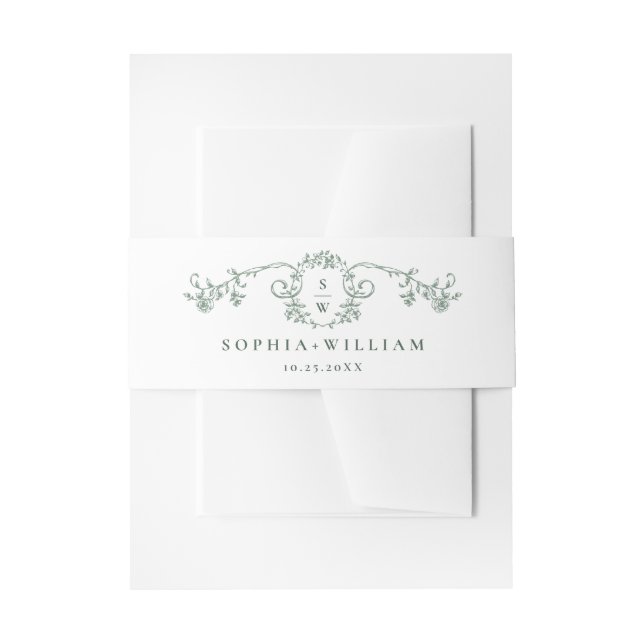 Viktorianische Verzierte Grace Floral Sage Grüne H Einladungsbanderole (Vorderseite Beispiel)