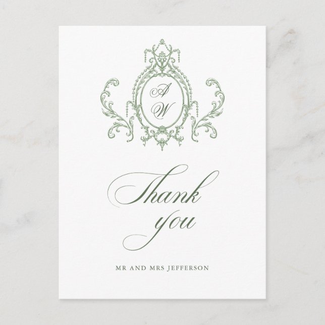 Viktorianische Verzierte Grace Floral Sage Grüne H Postkarte (Vorderseite)