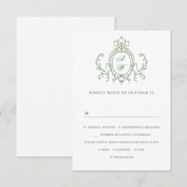 Viktorianische Verzierte Grace Floral Sage Grüne H RSVP Karte (Vorne/Hinten)