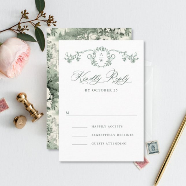 Viktorianische Verzierte Grace Floral Sage Grüne H RSVP Karte (Von Creator hochgeladen)